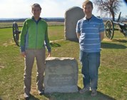 Sarah and Andy next to memorial to Lt. Alonzo Cushing from Wisconsin