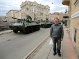 Andy in front of tanks for Victory in Europe Day