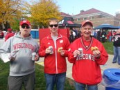 Escaping the shower Jeff, Andy and Tom enjoyed Brews and Brats at a Badgers homecoming game (UWisc beat Northwestern!)