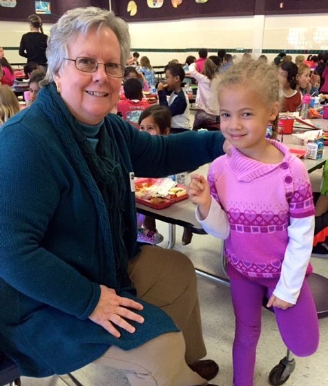 Grandma at kindergarten lunch with Isis